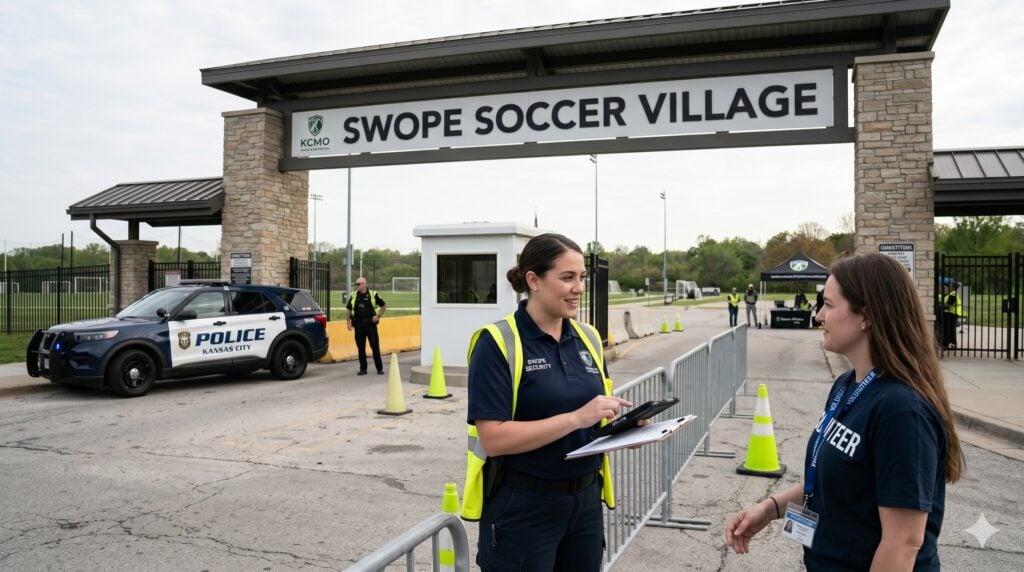 Security at Swope Soccer Village during World Cup